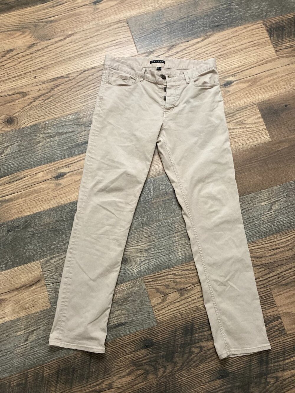 Theory Haydin Editor Button Fly Slim Fit Pants Beige Men's Sz 33 L30